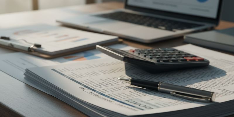 Documentos fiscais sobre uma mesa de trabalho